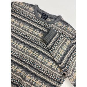 Jos. A. Bank Fair Isle Nordic style crewneck lambswool pullover graphic sweater